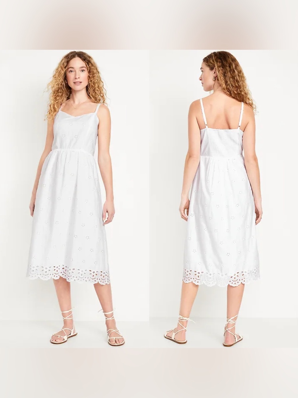 Old Navy White Eyelet Fit Flare Midi Dress Small Sundress Cottagecore Cotton